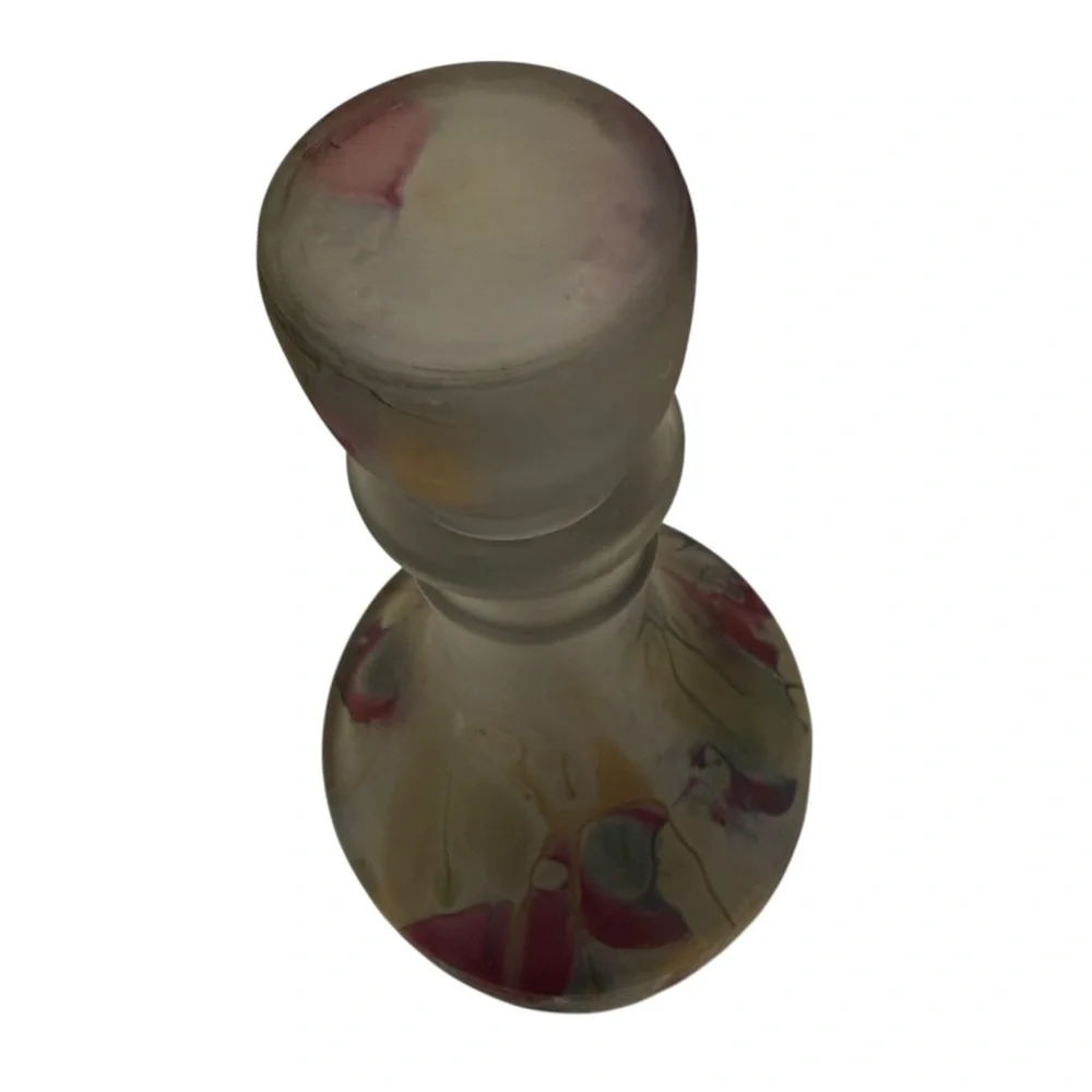 Nouveau Art Glass Wine Decanter Multi-Color Hand Painted Abstract Design France